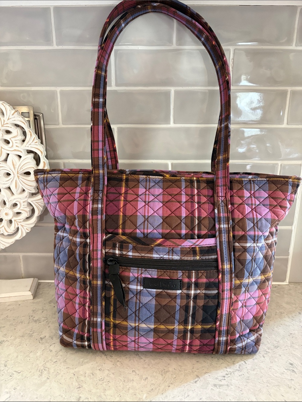 NWOT Vera Bradley COZY PLAID Tote bag purse Purple Blue Pink Brown